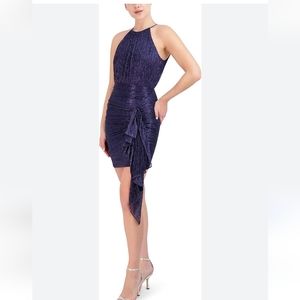 Bcbgmaxazria  Gabrielle Shimmer Mini Dress In Metallic Navy. Size Xl